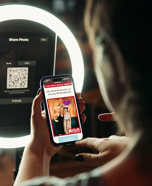 Patrons using the photo booth