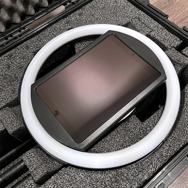 Photo of the HALO resting on the top foam inside the packed case
